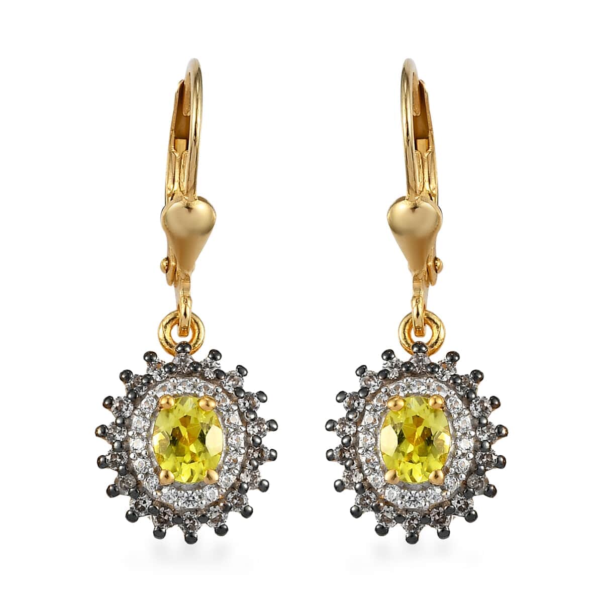 AAA Tanzanian Canary Tourmaline, White and Champagne Zircon Earrings in Vermeil Yellow Gold Over Sterling Silver 1.50 ctw image number 0
