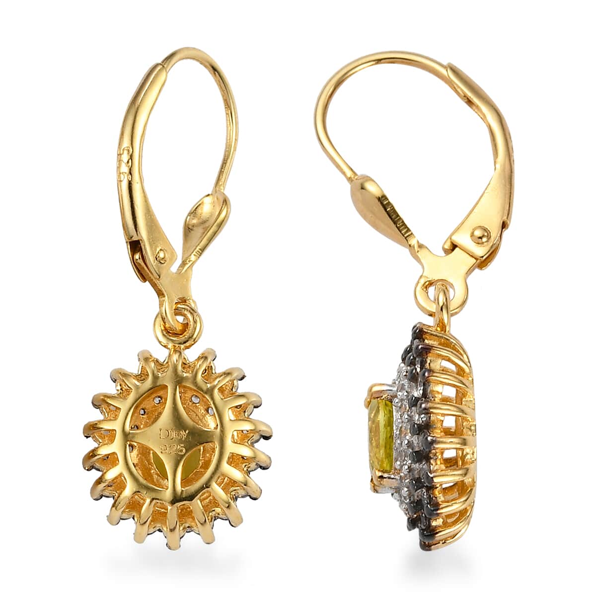 AAA Tanzanian Canary Tourmaline, White and Champagne Zircon Earrings in Vermeil Yellow Gold Over Sterling Silver 1.50 ctw image number 3