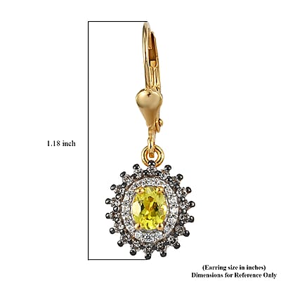 AAA Tanzanian Canary Tourmaline, White and Champagne Zircon Earrings in Vermeil Yellow Gold Over Sterling Silver 1.50 ctw