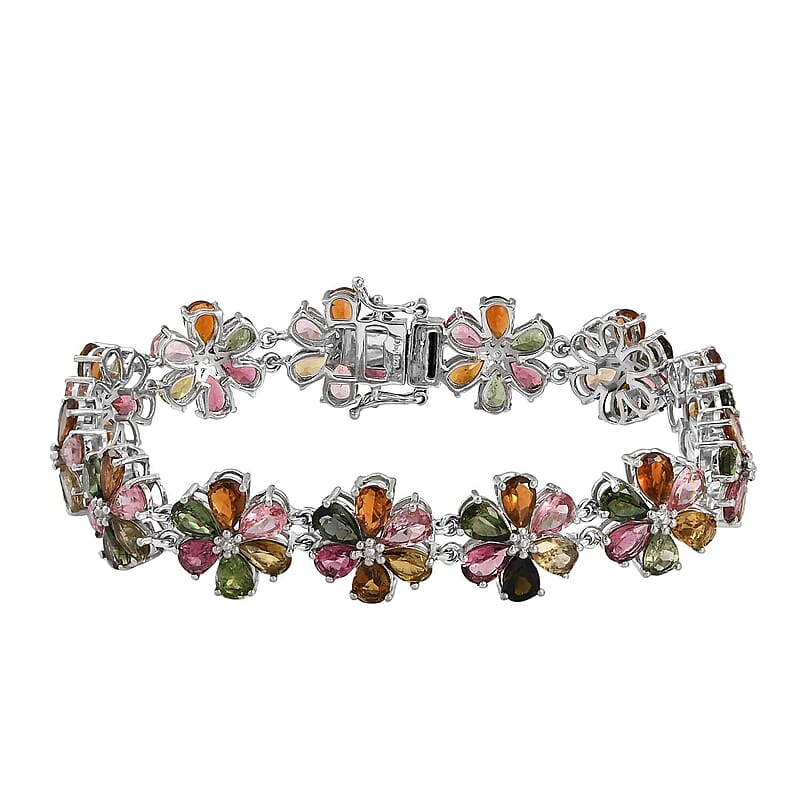 Multi-Tourmaline Floral Bracelet in Platinum Over Sterling Silver (8.00 In) 18.05 Grams 29.40 ctw