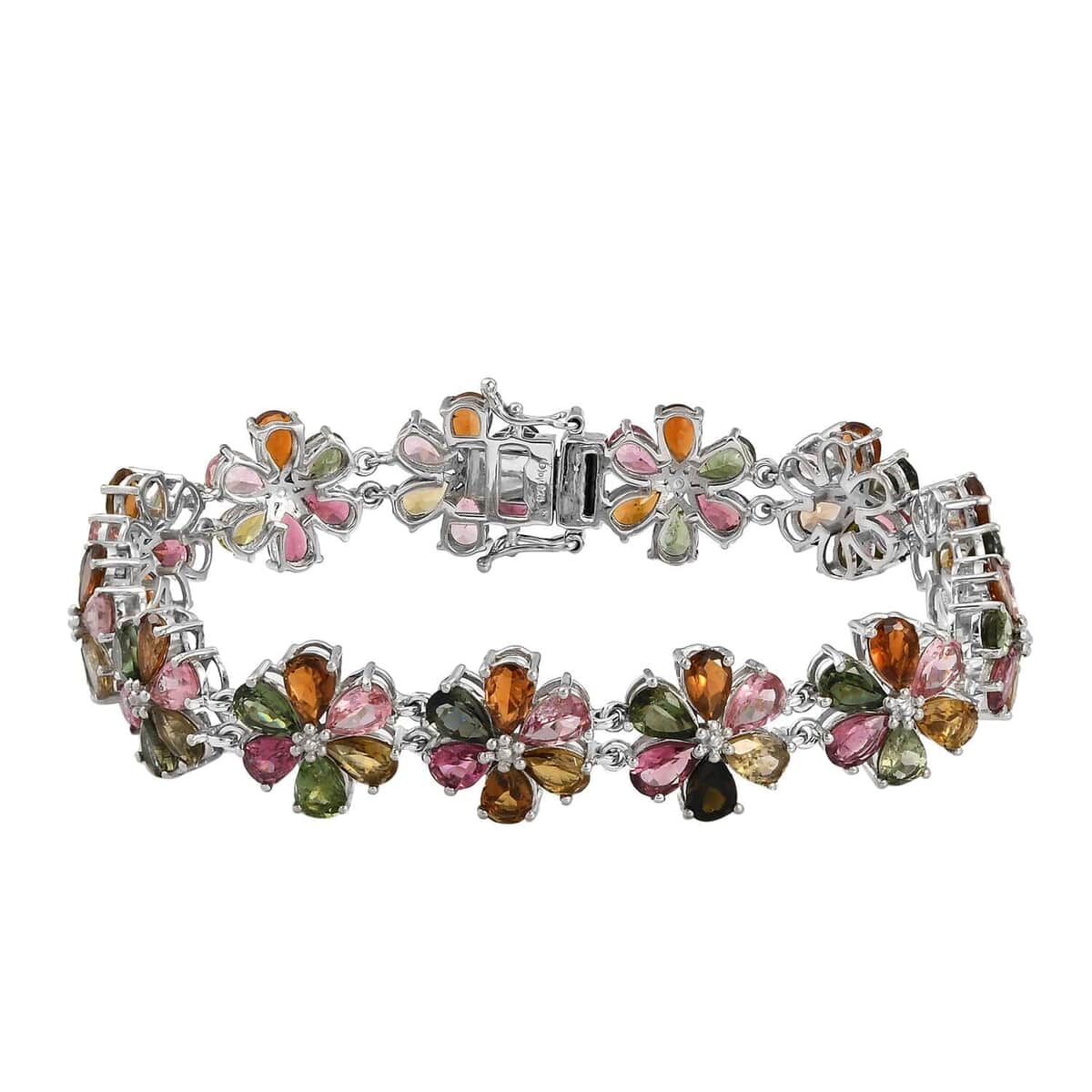 Multi-Tourmaline Floral Bracelet in Platinum Over Sterling Silver (6.50 In) 14.80 Grams 21.75 ctw image number 0