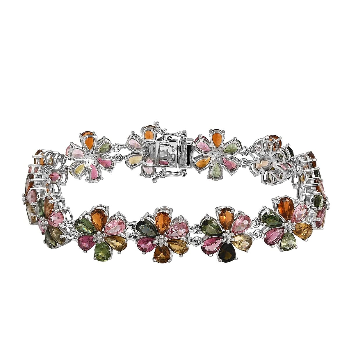 Multi-Tourmaline Floral Bracelet in Platinum Over Sterling Silver (8.00 In) 18.05 Grams 29.40 ctw image number 0