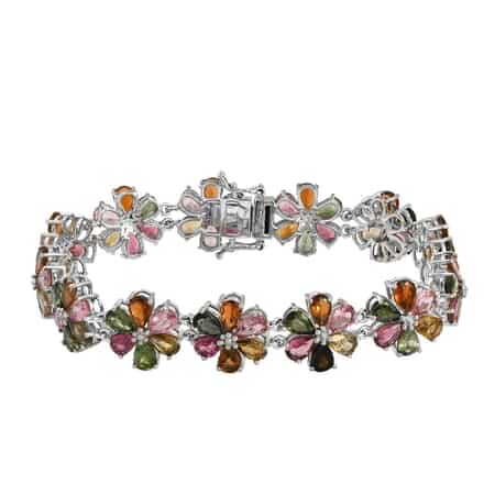 Multi-Tourmaline Floral Bracelet in Platinum Over Sterling Silver (8.00 In) 18.05 Grams 29.40 ctw image number 0