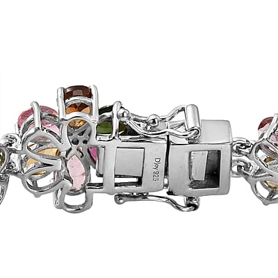 Multi-Tourmaline Floral Bracelet in Platinum Over Sterling Silver (8.00 In) 18.05 Grams 29.40 ctw