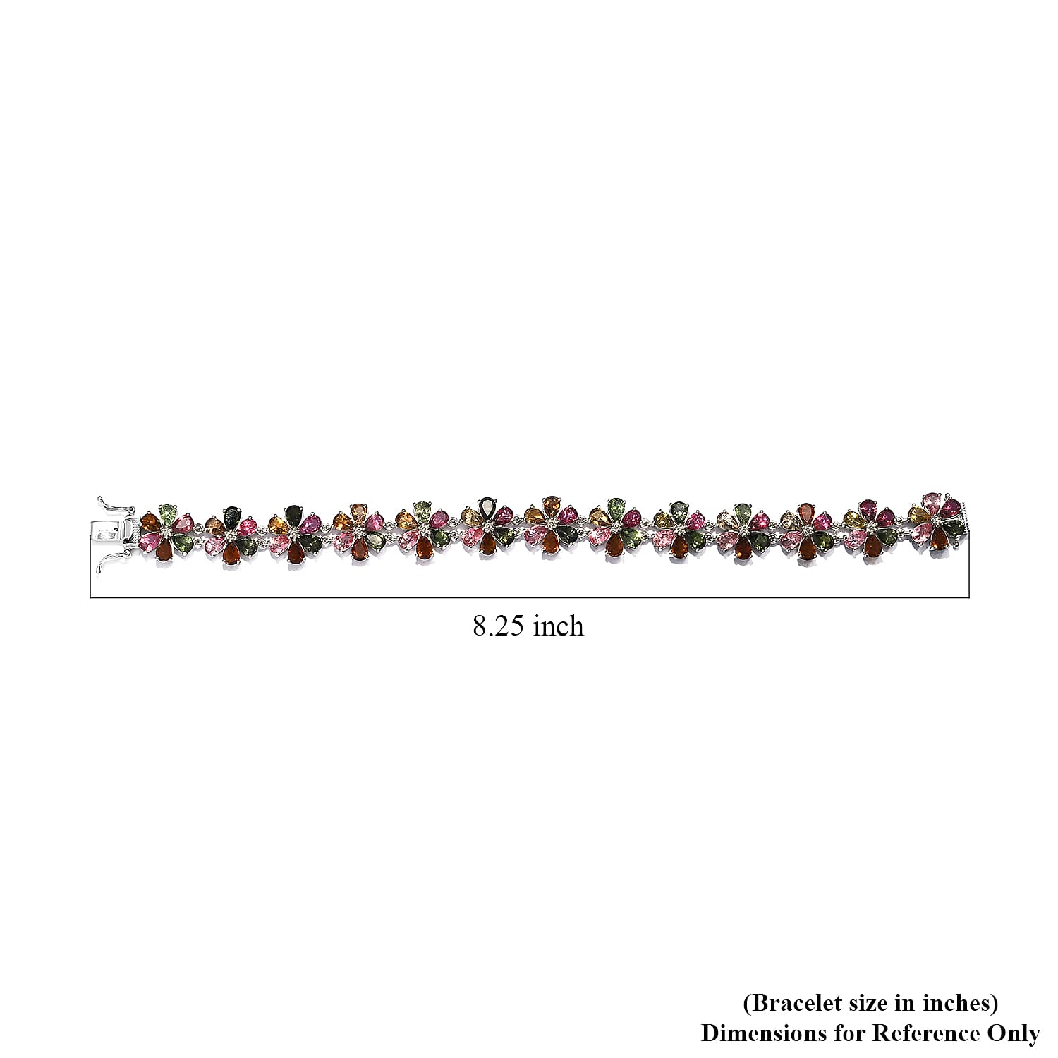 Multi-Tourmaline Floral Bracelet in Platinum Over Sterling Silver (8.00 In) 18.05 Grams 29.40 ctw