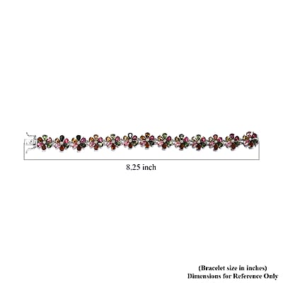 Multi-Tourmaline Floral Bracelet in Platinum Over Sterling Silver (8.00 In) 18.05 Grams 29.40 ctw
