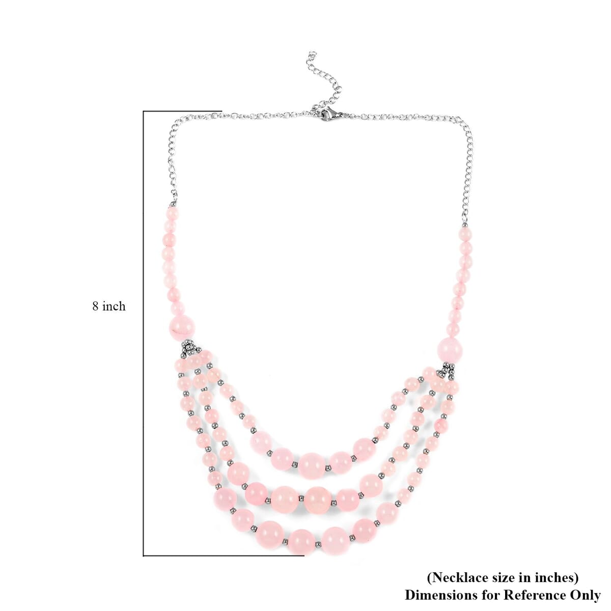 Galilea Rose Quartz Three-Row Necklace 22-24 Inches in Rhodium Over Stainless Steel 279.80 ctw image number 4