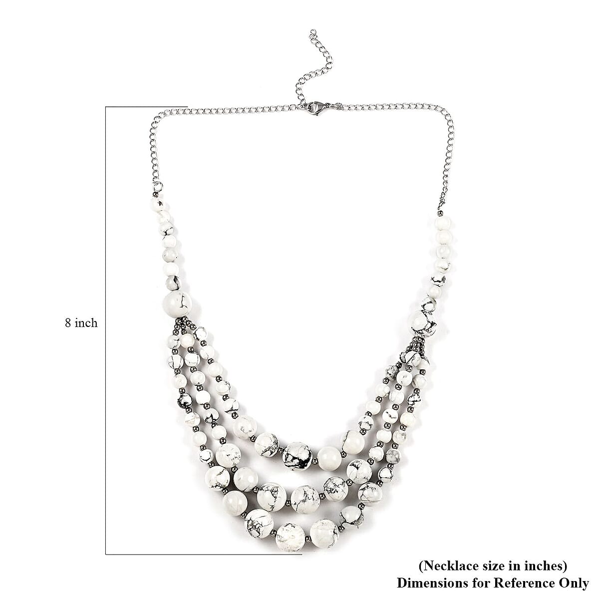 White Howlite Three-Row Necklace 22-24 Inches in Rhodium Over Stainless Steel 279.80 ctw image number 4