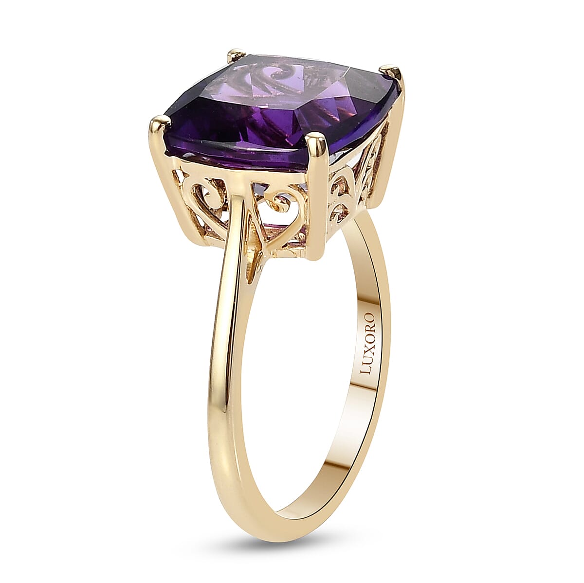 Luxoro 10K Yellow Gold AAA Mashamba Amethyst Solitaire Ring (Size 10.0) 5.25 ctw image number 3
