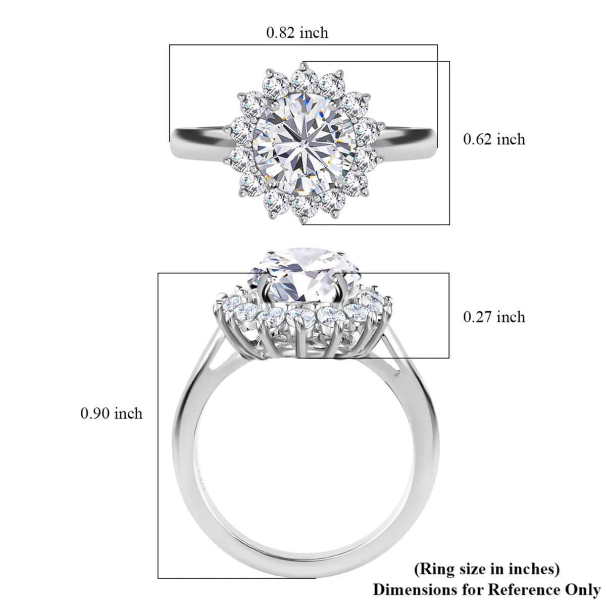 TLV Moissanite (VS-EF) Halo Ring in Platinum Over Sterling Silver (Size 10.0) 2.60 ctw image number 6