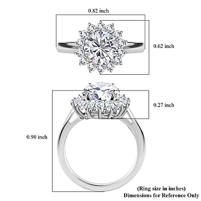 Concave Cut Moissanite (Rnd 8mm) 2.25 ctw Sunburst Engagement Ring in Platinum Over Sterling Silver,Halo Ring For Women, Promise Rings (Size 10.0)