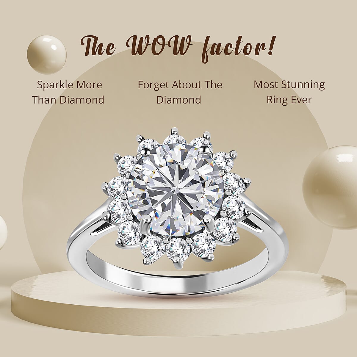 Concave Cut Moissanite Sunburst Engagement Ring in Platinum Over Sterling Silver,Halo Ring For Women, Promise Rings 2.25 ctw (Size 5) image number 4