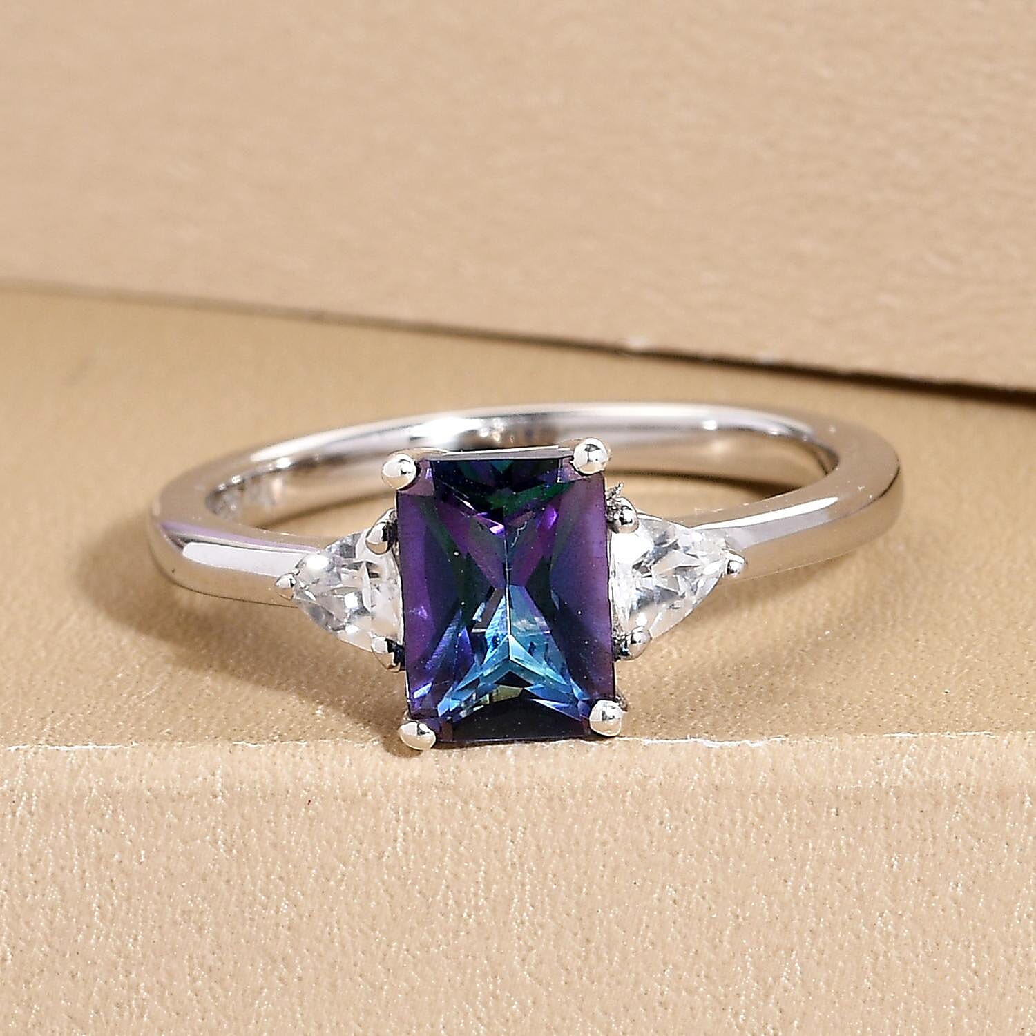 Brazilian Periwinkle Bloom Petalite and Natural White Zircon Ring in Platinum Over Sterling Silver (Size 10.0) 1.10 ctw