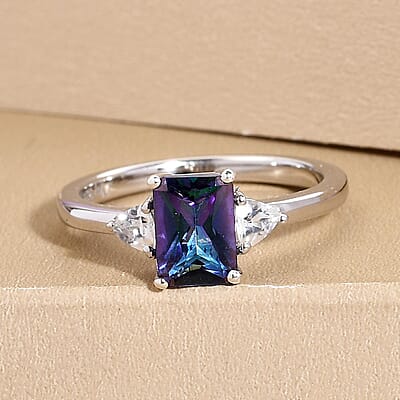 Brazilian Periwinkle Bloom Petalite and Natural White Zircon Ring in Platinum Over Sterling Silver (Size 10.0) 1.10 ctw