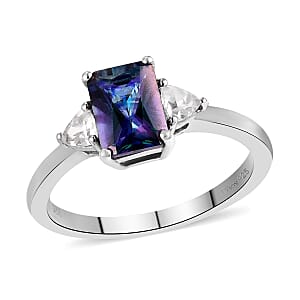Brazilian Periwinkle Bloom Petalite and Natural White Zircon Ring in Platinum Over Sterling Silver (Size 9.0) 1.10 ctw