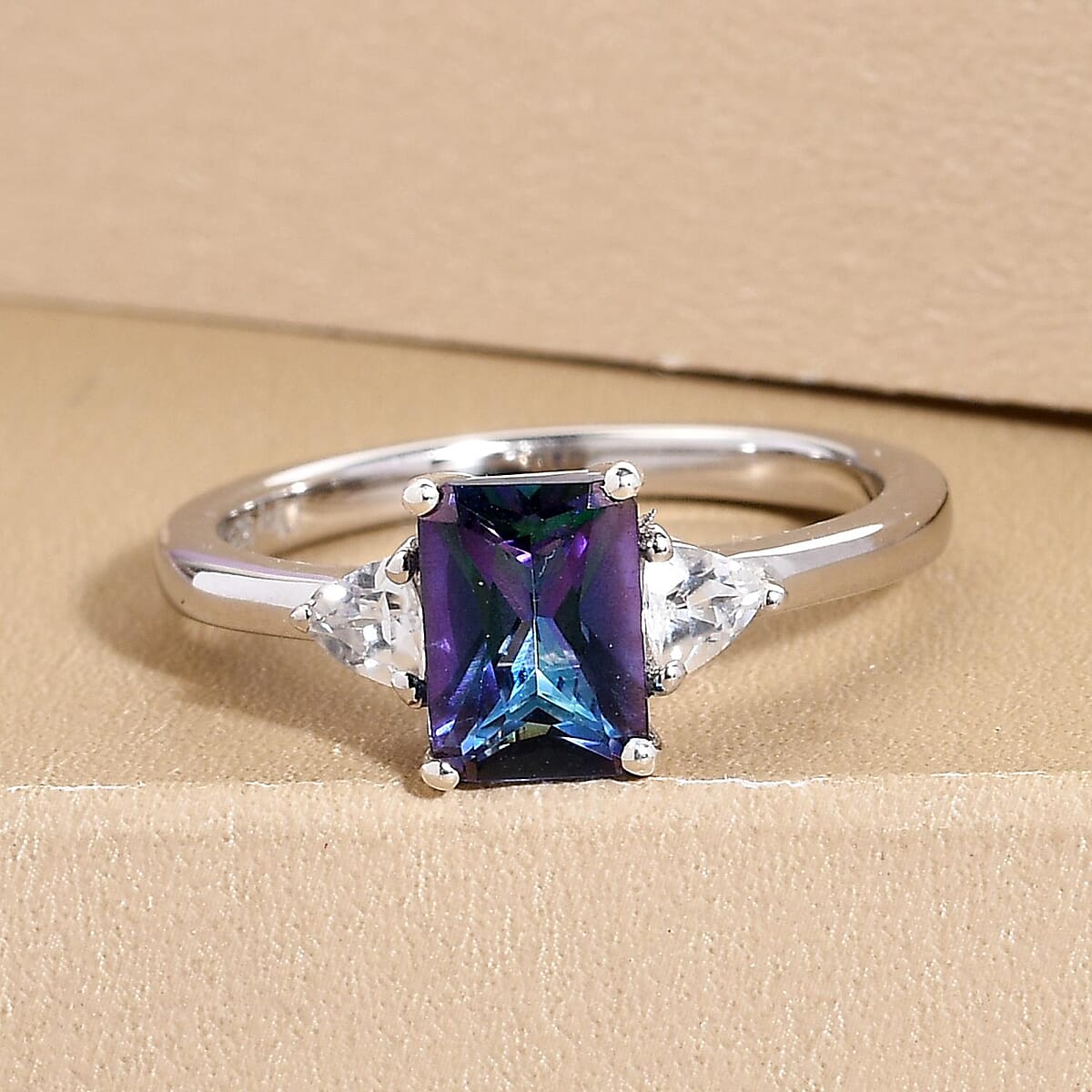 Brazilian Periwinkle Bloom Petalite and Natural White Zircon Ring in Platinum Over Sterling Silver (Size 9.0) 1.10 ctw image number 1