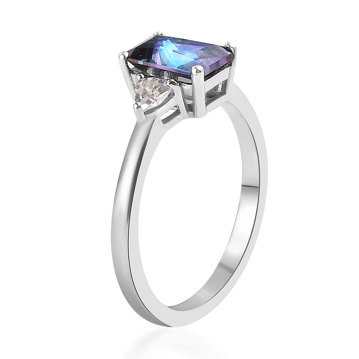 Brazilian Periwinkle Bloom Petalite and Natural White Zircon Ring in Platinum Over Sterling Silver (Size 9.0) 1.10 ctw image number 3
