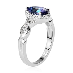 Brazilian Periwinkle Bloom Petalite and Natural White Zircon Ring in Sterling Silver (Size 10.0) 1.10 ctw