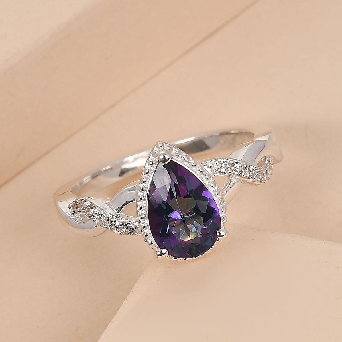 Brazilian Periwinkle Bloom Petalite and Natural White Zircon Ring in Sterling Silver (Size 9.0) 1.10 ctw image number 1