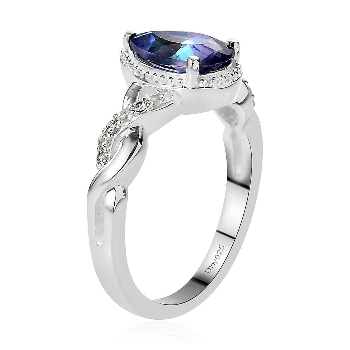 Brazilian Periwinkle Bloom Petalite and Natural White Zircon Ring in Sterling Silver (Size 9.0) 1.10 ctw image number 3