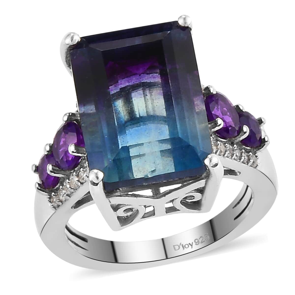 Bi Color Fluorite and Multi Gemstone Ring in Platinum Over Sterling Silver (Size 10.0) 10.15 ctw image number 0