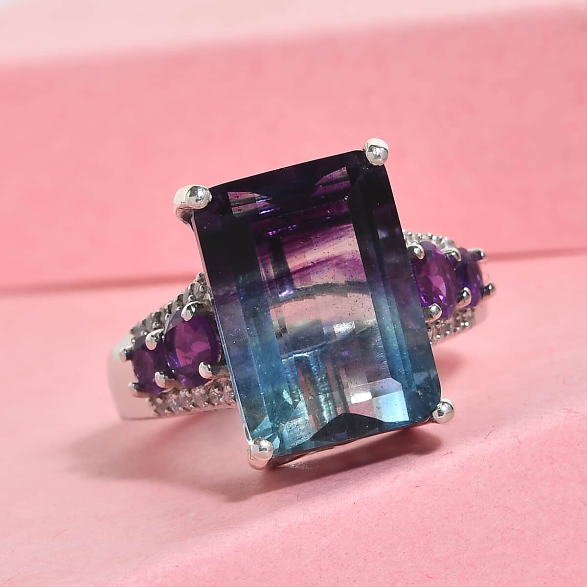Bi Color Fluorite and Multi Gemstone Ring in Platinum Over Sterling Silver (Size 10.0) 10.15 ctw image number 1
