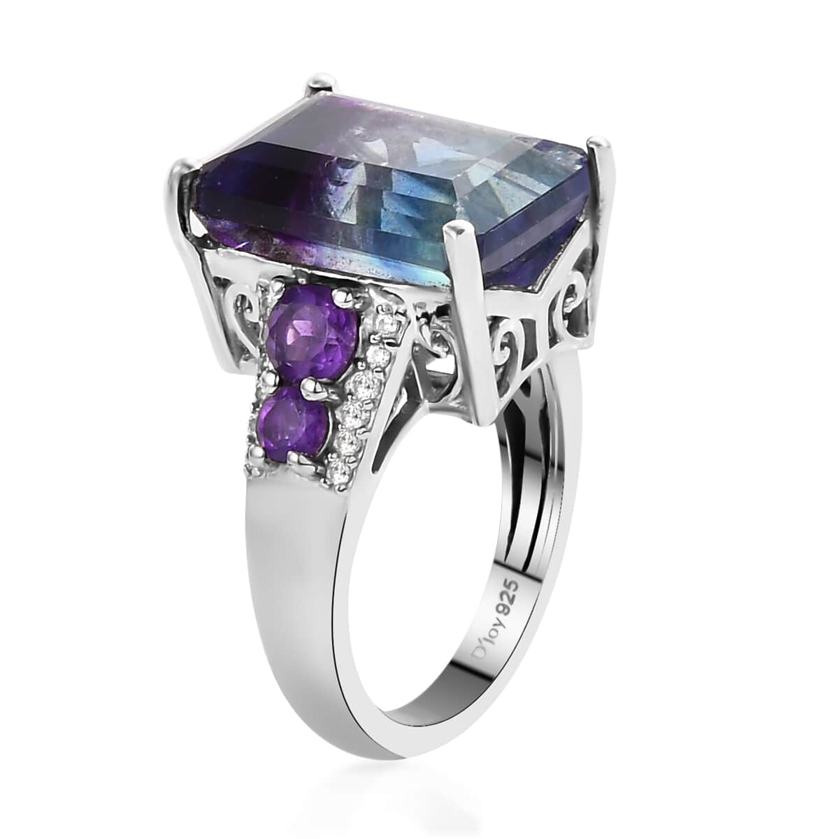 Bi Color Fluorite and Multi Gemstone Ring in Platinum Over Sterling Silver (Size 10.0) 10.15 ctw image number 3