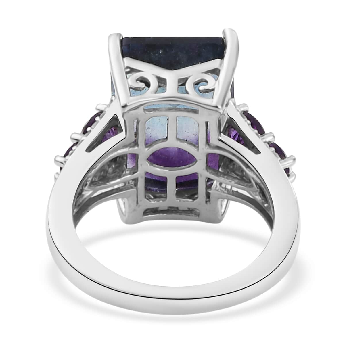 Bi Color Fluorite and Multi Gemstone Ring in Platinum Over Sterling Silver (Size 10.0) 10.15 ctw image number 4