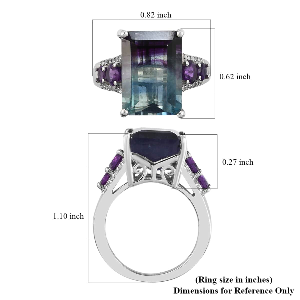 Bi Color Fluorite and Multi Gemstone Ring in Platinum Over Sterling Silver (Size 10.0) 10.15 ctw image number 5