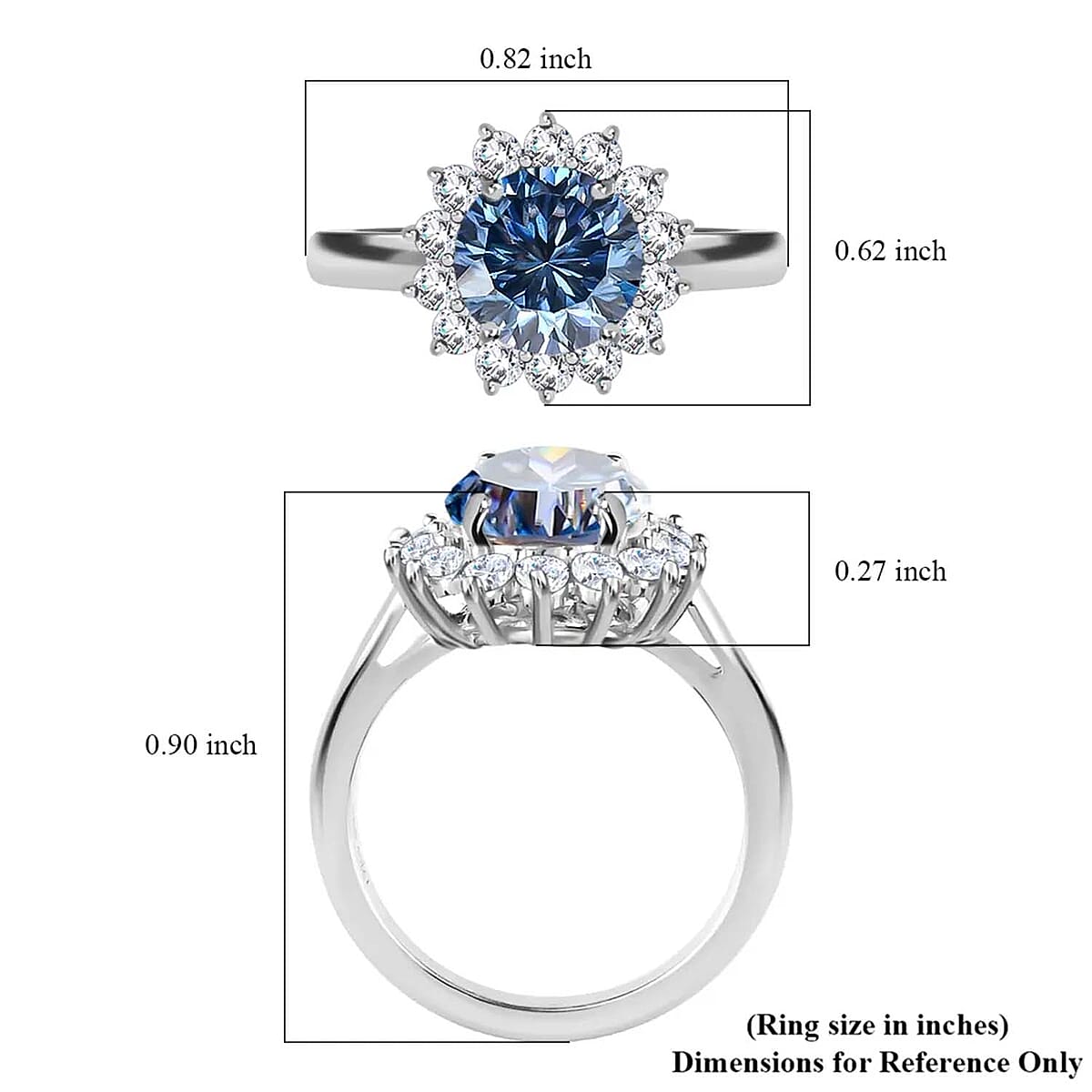 Concave Cut Blue and White Moissanite Sunburst Engagement Ring in Platinum Over Sterling Silver,Halo Ring For Women, Promise Rings 2.80 ctw image number 6