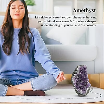 Amethyst Cut Base -XS (Approx. 775ctw), Rainbow Amethyst Crystal Geode For Living Room Side Table Decor, Decorative Gems
