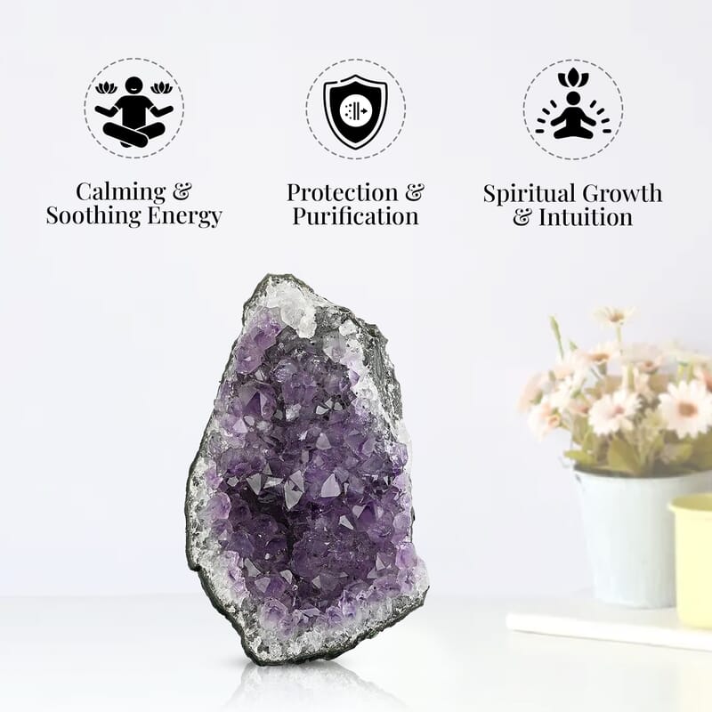 Amethyst Cut Base -S (Approx. 2267ctw), Rainbow Amethyst Crystal Geode For Living Room Side Table Decor, Decorative Gems