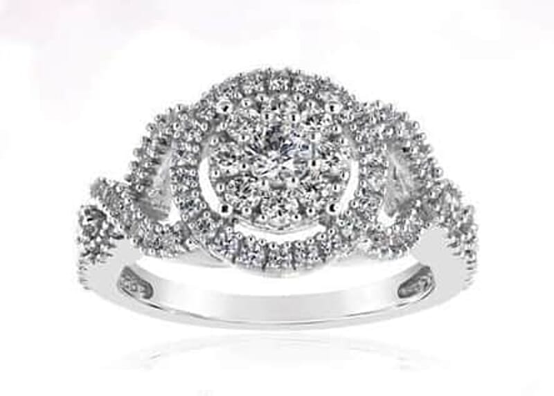 NY Closeout Diamond G-H I2 1.00 ctw Cluster Ring in 10K White Gold (Size 7.0) 4.40 Grams