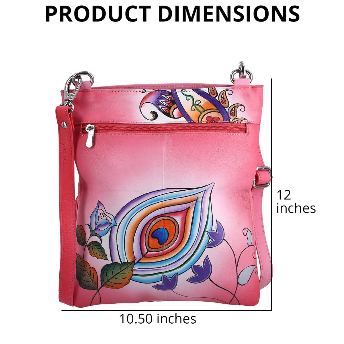 SUKRITI Pink Super Organized Floral Paisley Hand Painted Genuine Leather Crossbody Bag image number 4