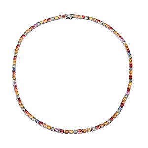 Multi Sapphire 24.15 ctw Necklace in Platinum Over Sterling Silver 18 Inches (17 g)