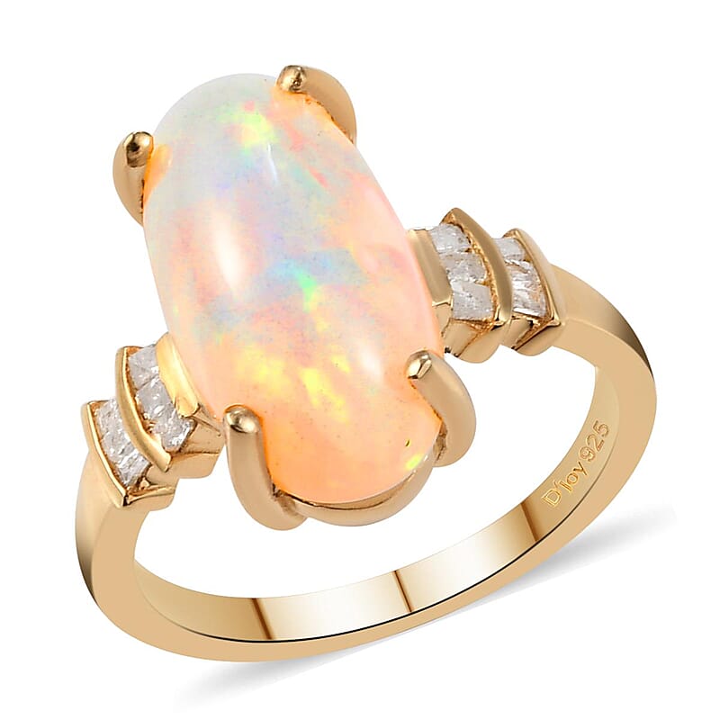 Premium Ethiopian Welo Opal and Diamond Ring in Vermeil Yellow Gold Over Sterling Silver (Size 10.0) 3.15 ctw