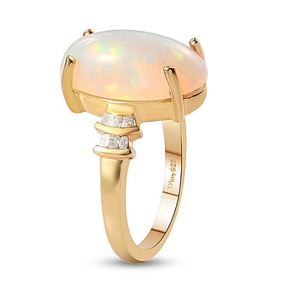 Premium Ethiopian Welo Opal and Diamond Ring in Vermeil Yellow Gold Over Sterling Silver (Size 10.0) 3.15 ctw