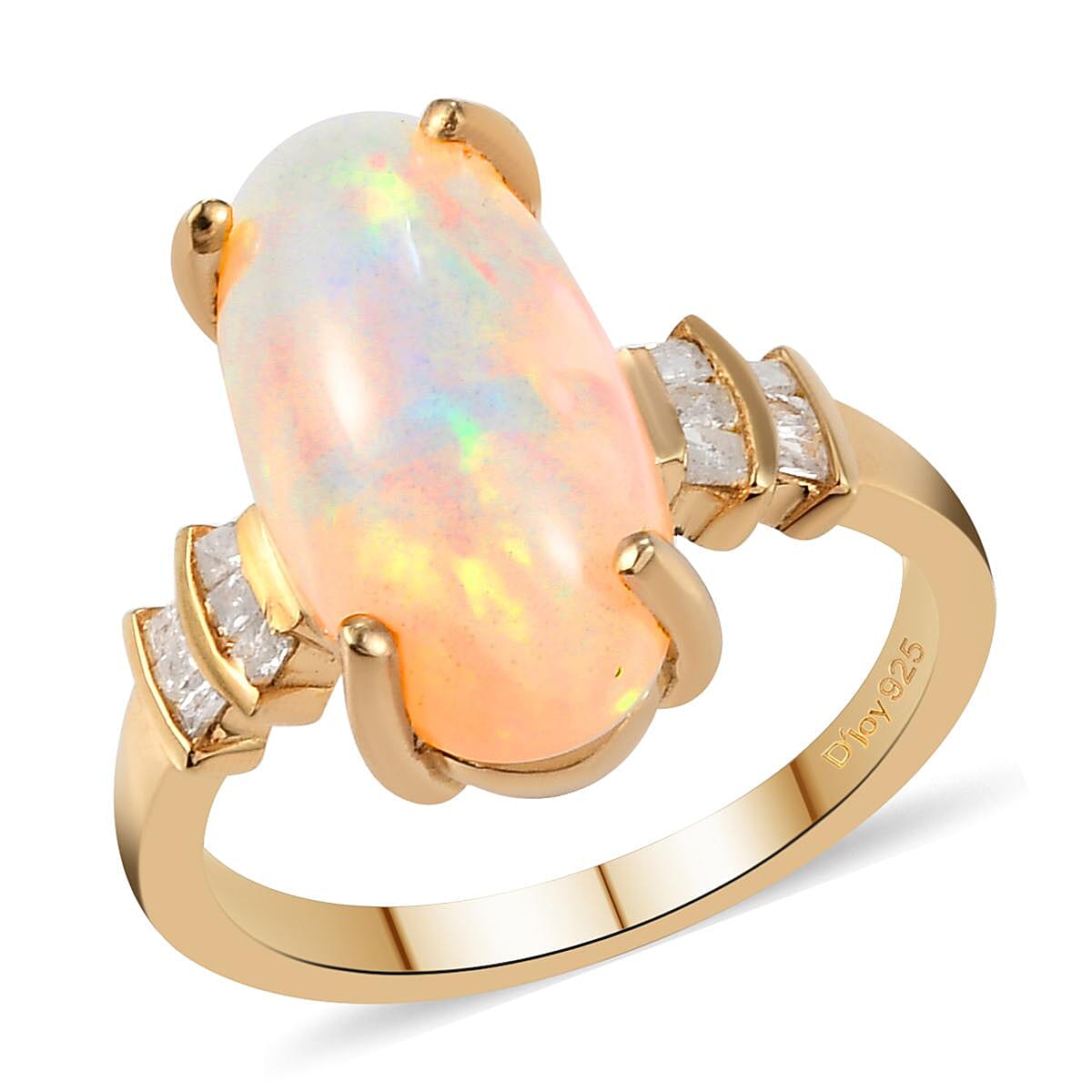 Premium Ethiopian Welo Opal and Diamond Ring in Vermeil Yellow Gold Over Sterling Silver (Size 8.0) 3.15 ctw image number 0