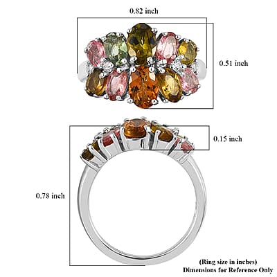 Multi-Tourmaline and Natural White Zircon Ring in Platinum Over Sterling Silver (Size 10.0) 2.60 ctw