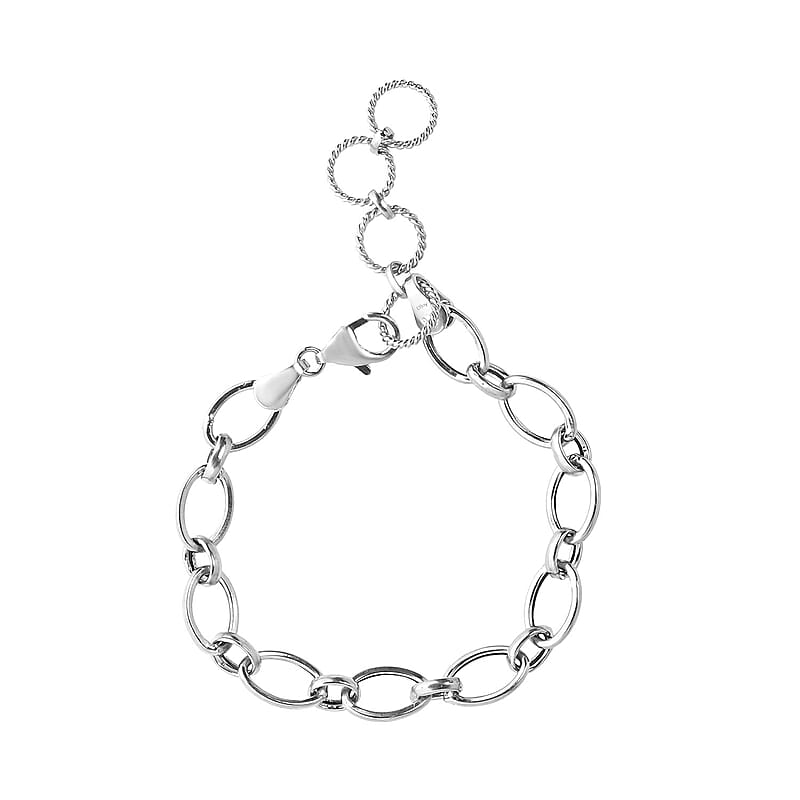 Artisan Crafted Link Bracelet For Women in Platinum Plated Sterling Silver 7.25-8.00 Inches