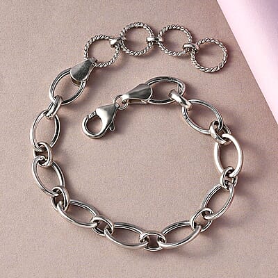 Artisan Crafted Link Bracelet For Women in Platinum Plated Sterling Silver 7.25-8.00 Inches