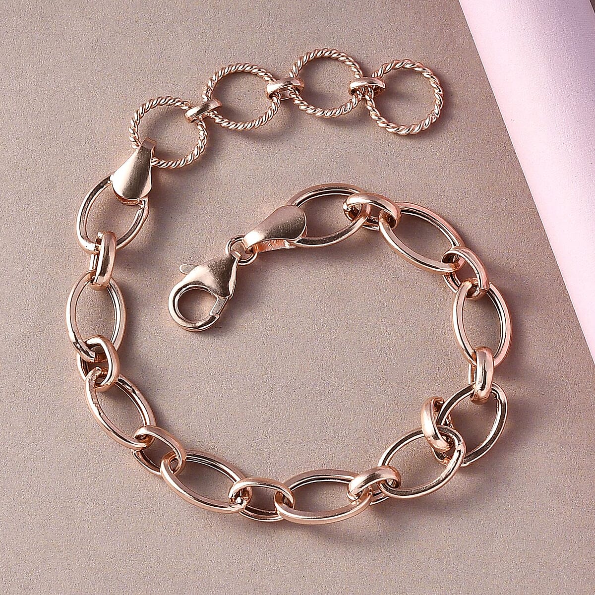 Artisan Crafted Link Bracelet For Women 14K Rose Gold Plated Sterling Silver 7.25-8.00 Inches image number 1