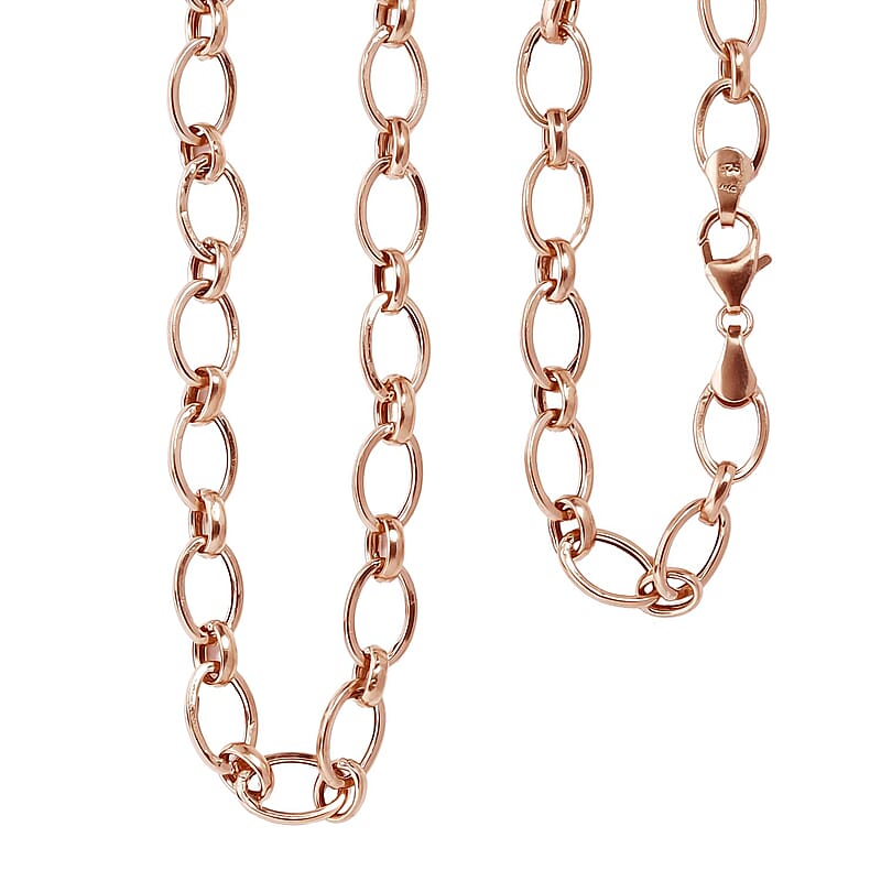 Artisan Crafted 14K Rose Gold Over Sterling Silver Link Necklace 24 Inches 13.90 Grams
