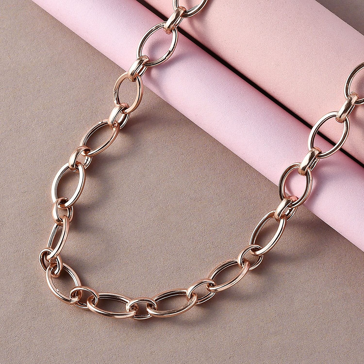 Artisan Crafted 14K Rose Gold Over Sterling Silver Link Necklace 24 Inches 13.90 Grams