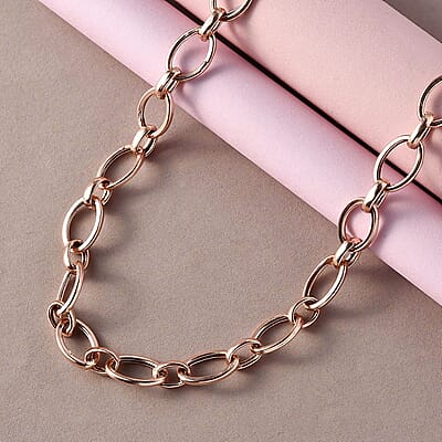 Artisan Crafted 14K Rose Gold Over Sterling Silver Link Necklace 24 Inches 13.90 Grams