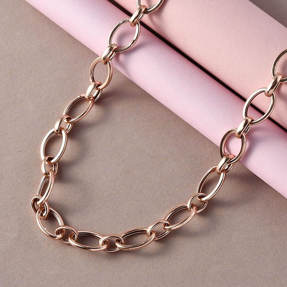Artisan Crafted 14K Rose Gold Over Sterling Silver Link Necklace 24 Inches 13.90 Grams image number 1