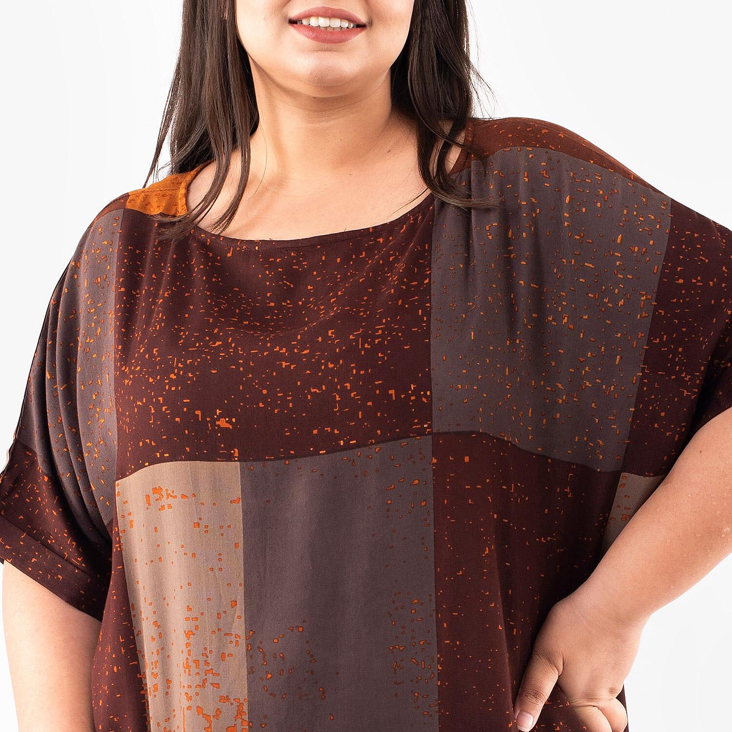 Tamsy Brown Block Pattern Long Dress - One Size Fits Most