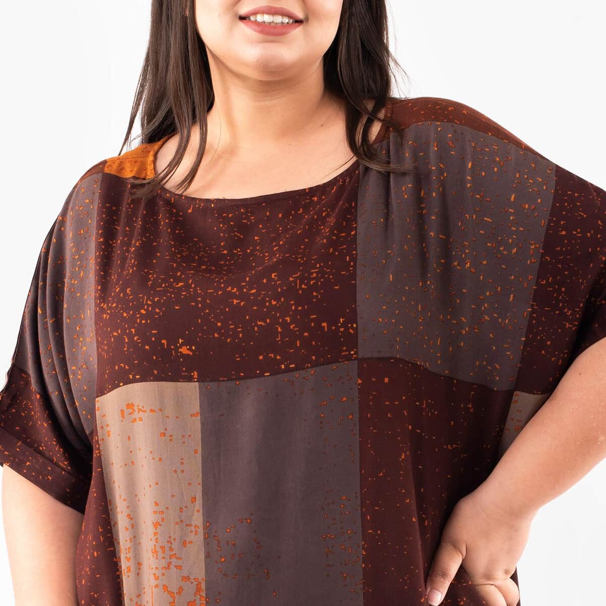 Tamsy Brown Block Pattern Long Dress - One Size Fits Most image number 3