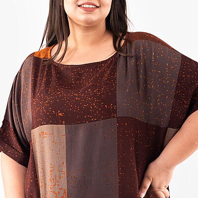Tamsy Brown Block Pattern Long Dress - One Size Fits Most