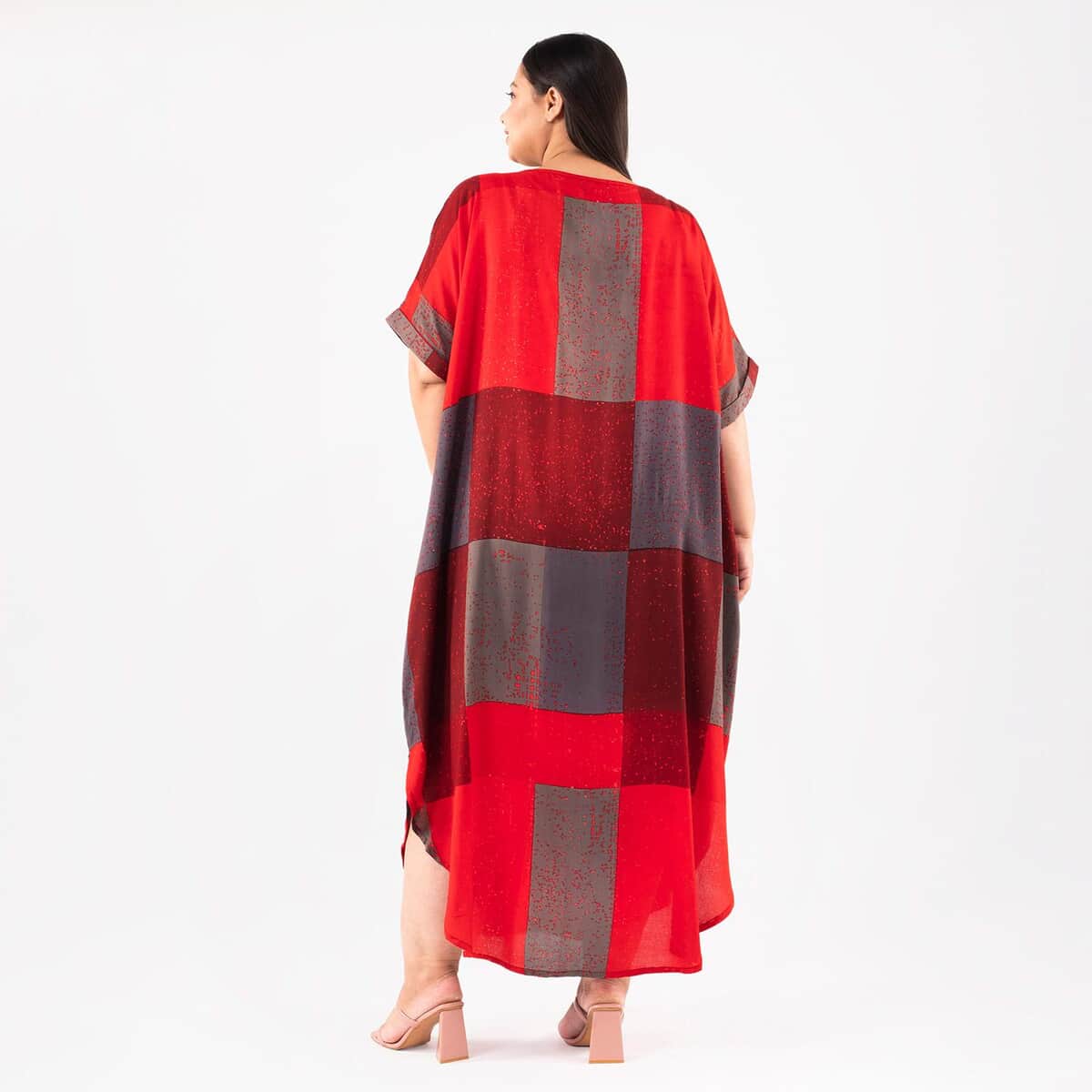 Tamsy Red Block Pattern Long Dress - One Size Fits Most image number 1
